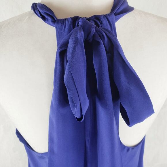 Anthropologie Va Et Vien Halter Dress Women 8 Blue Silk Ruffles Party Racerback - Picture 6 of 11